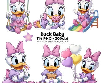 Baby Daisy Duck PNG, Digital Download, baby room decor, ideal for party decorations, baby showers, and birthdays Cartoon illustration (PNG)