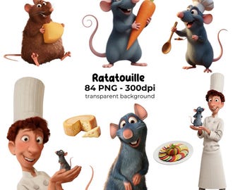 Ratatouille PNG clipart pack, Ratatouille cartoon, Digital Download, Ratatouille movie themed party PNG mouse clipart collection