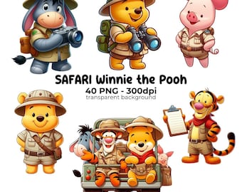 Cute Winnie The Pooh Safari PNG Cliparts, Printable Images, cartoon graphics, sublimation, DIGITAL DOWNLOAD, Winnie the Pooh baby shower