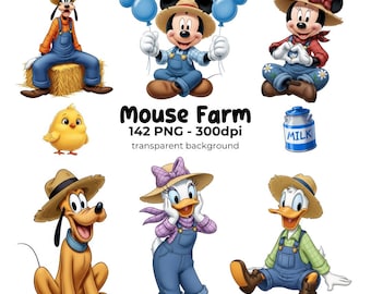 Farm Mickey and Friends Cute Kit, Mickey Farmer Clipart, Minnie Farmer, Daisy Farmer, Mickey Farm, Mickey's Farm, Digital Download, Party
