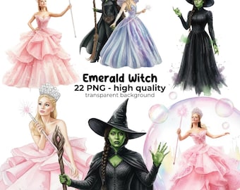 Wicked Watercolor PNG, Elphaba, Glinda, Emerald City (digital download), Glinda, Witches, Elphaba, Digital Kit Wicked, Magic Wand