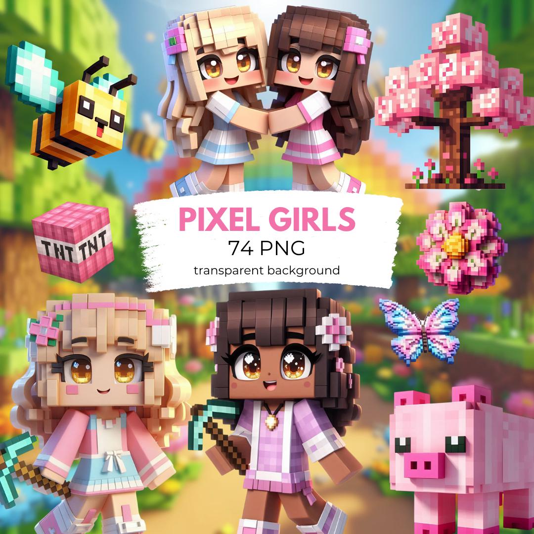 Cute Pixel Girls Clipart PNG, World Blocks Gamer Party, Girl Delicate ...