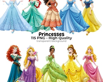 Princesses Png Bundle, Princess Decor, Magical Drawings for Crafts and Printables, png birthday, Princesses Clipart, Digital Kit