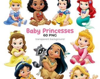 Baby Princesses Png Bundle, Princess Decor, Magical Drawings for Crafts and Printables, png birthday, Baby Princesses Clipart, Digital Kit