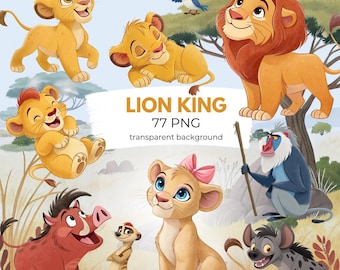 Lion King Watercolor Clipart PNG, Lion King Baby Bundle, Safari Theme, Digital Download, Safari Party Decorations and Baby Room Art