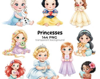 Baby Princesses Png Bundle, Princess Decor, Magical Drawings for Crafts and Printables, png birthday, Baby Princesses Clipart, Digital Kit