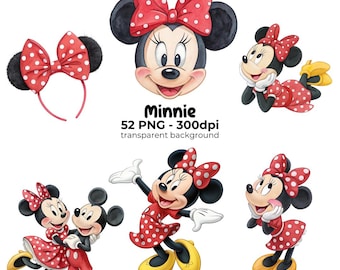 Minnie Mouse Clipart Pack, PNGs Baby Girl Illustration, Pink Baby Shower Decorations, Digital Download, Minnie Mouse Watercolor