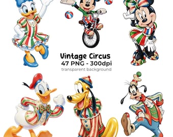 Mickey Vintage Circus Clipart PNG, Digital Download, Circus Theme, Mickey Digital Kit, Children's Theme, Vintage Circus, Mickey and Friends