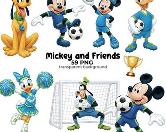 Mickey and Friends Clipart PNG, Minnie and Mickey, Cute Mickey Kit, Digital Download, Digital Kit, Football, World Cup 2026, Mickey Football
