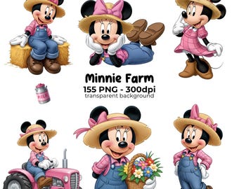 Farmer Minnie PNG, Digital Download, Farm PNG, Cute Farmer, Mouse Farm, Baby Shower Clipart, Pink Farm Clipart, Digital Kit