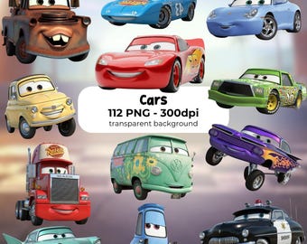 Cars Clipart PNG, cars party decor, Cars Clipart Pack, Instant Digital Download, Cute Vehicles, Children's Digital Kit, cartoon designs