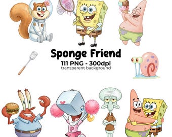Sponge Friend Watercolor PNG Clipart, Digital Download, Cute Cliparts, Yellow Sponge Watercolor, Printable Images, cartoon graphics