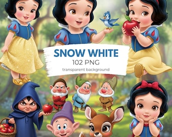 Cute Baby Snow White clipart, Snow White PNG, Snow White PNG, Princess party decoration, Fairy Tale PNG, Digital Download