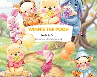 Cute Winnie The Pooh Watercolor PNG Cliparts, Printable Images, cartoon graphics, sublimation, DIGITAL DOWNLOAD, Winnie the Pooh baby shower