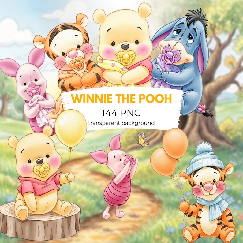 Modern Pooh Graphics Cute Winnie the Pooh Watercolor PNG Cliparts, Printable Images, Cartoon ...