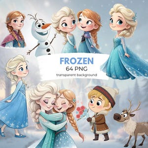 Lindos cliparts PNG de acuarela congelada, Elsa, Anna, imágenes imprimibles, gráficos de dibujos animados, sublimación, DESCARGA DIGITAL