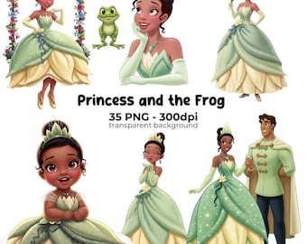 Princess and the frog PNG, Digital Download, Tiana, Tiana Clipart, Princess and frog Digital Kit, Princess png, Tiana PNG Pack