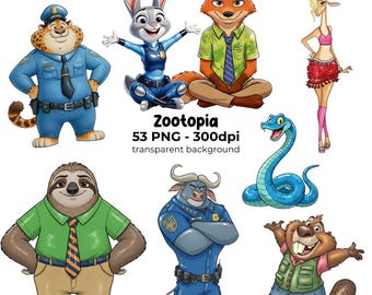 Zootopia PNG Clipart, Printable Images, Cartoon Animal Graphics, Digital Download, Digital Kit, Zootropolis Zoomania Zootopia2 PNG Clip Arts