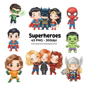 Op de afbeelding: Een verzameling striphelden, waaronder Superman, Batman, Wonder Woman en Spider-Man. De afbeelding bevat de tekst "Superhelden" en details over het bestandsformaat en de resolutie.