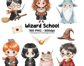 Wizard School Watercolor PNG Cliparts, Magic School, Witch, Printable Images, sublimation, DIGITAL DOWNLOAD, Digital Kit, Watercolor Kids