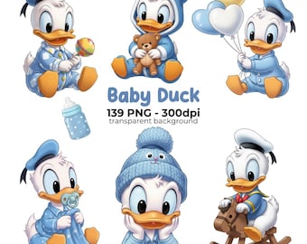 Baby Donald Duck PNG, Digital Download, baby room decor, ideal for party decorations, baby showers, and birthdays Cartoon illustration (PNG)
