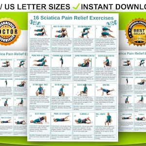 Sciatica Pain Relief Exercises Printable, 16 Sciatic Nerve Glide & Piriformis Stretches, Lower Back Pain Relief Chart, Physical Therapy PDF