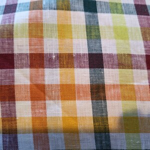 Multi-color check 100% linen fabric;  bright colors