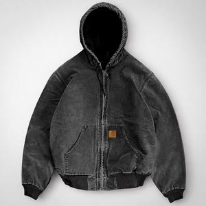 Vintage Carhartt J130 Active Black Jacket, Hooded Bomber Workwear Jacket, 90s Streetwear Coat