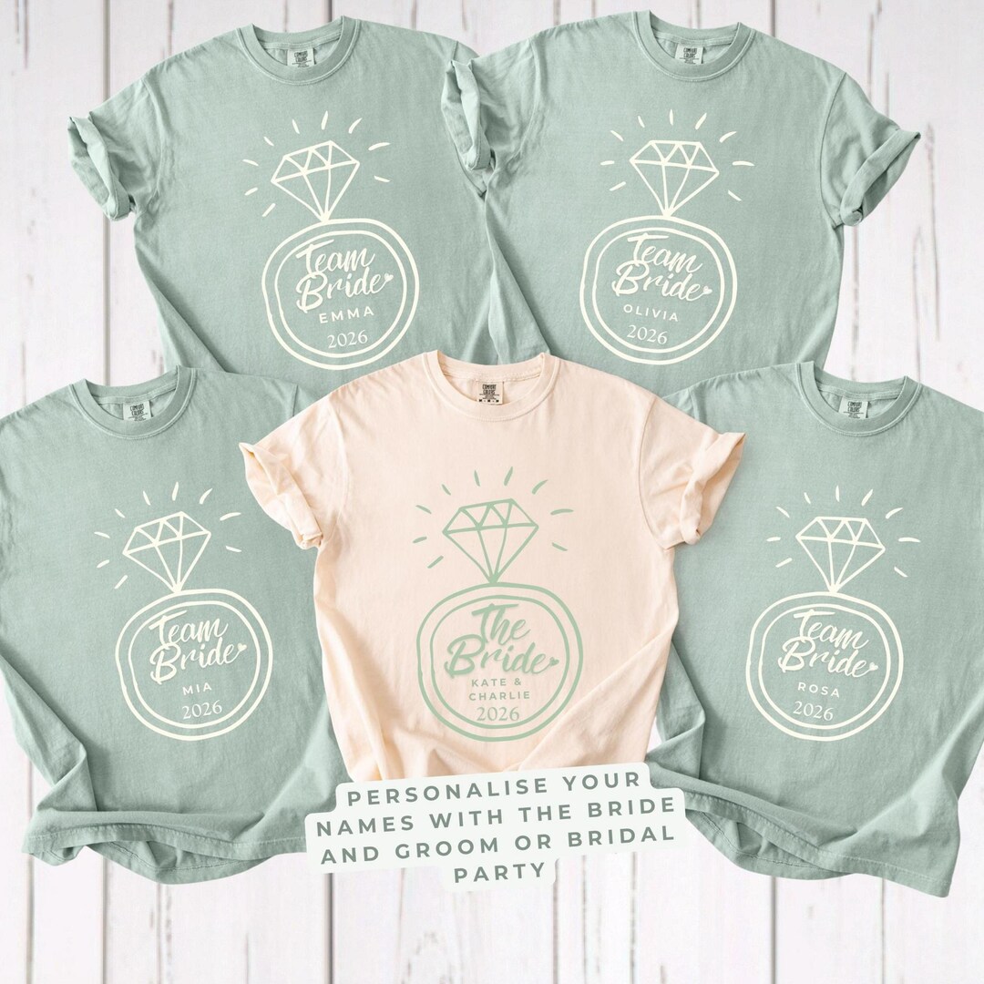 Personalised the Bride, Team Bride Ring Illustration T-shirt | Bridal ...