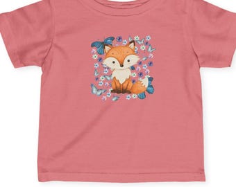 Watercolor Fox baby & Toddler T-Shirt, Woodland Animal Kids Tee, Cute Forest Theme Children's Shirt, Butterfly and Floral Boho Toddler Gift