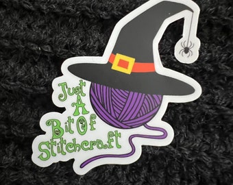 Halloween Yarn Sticker, Witch Vinyl Sticker, Waterproof Sticker, Crochet Sticker, Knitting Sticker