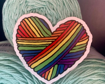 Heart Vinyl Sticker, Pride Sticker, Love Sticker, Yarn Sticker, Knitting Flair, Crochet Flair, vinyl sticker, pride flair, pride swag