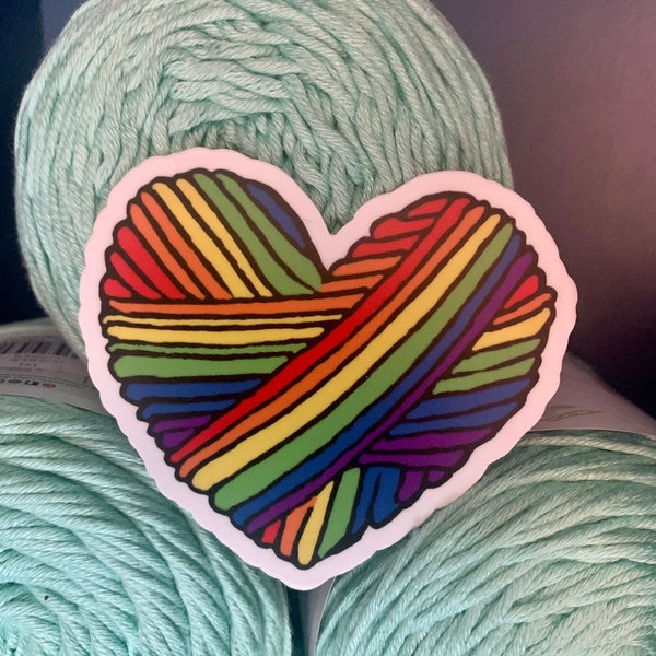 Heart Vinyl Sticker, Pride Sticker, Love Sticker, Yarn Sticker, Knitting Flair, Crochet Flair, vinyl sticker, pride flair, pride swag