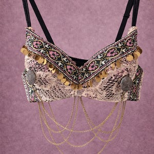 Soutien-Gorge Danse Orientale Paillettes Franges - Crop Top Femme Brillant