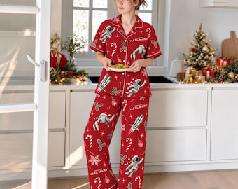 Project Hail Mary Christmas Pajama Set, Astronaut Santa Hat Pjs, Rocky Spaceship Pajamas, Sci Fi Holiday Gift for Readers, Unisex