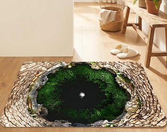 Dywanik łazienkowy z iluzją jaskini z pniem drzewa i paprociami 3D | Dywanik do przedpokoju Nature