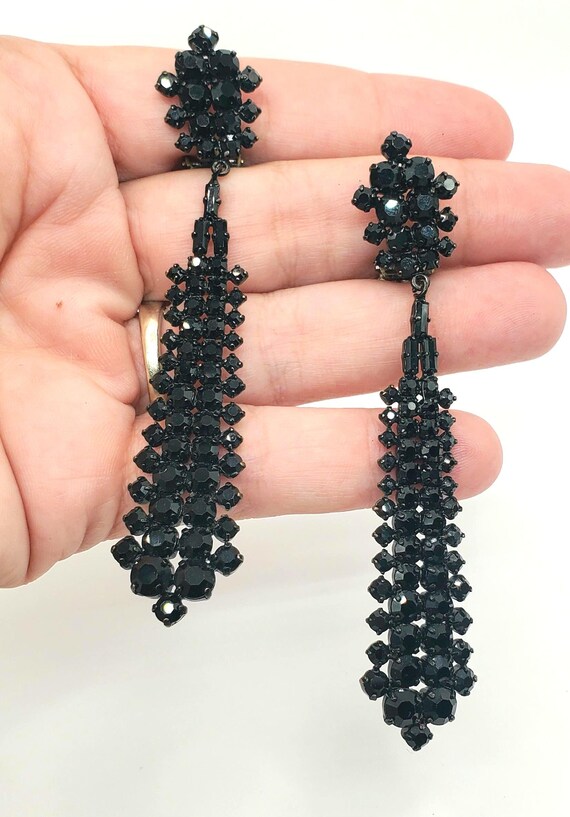 Black Crystal Dangle Earrings - image 1