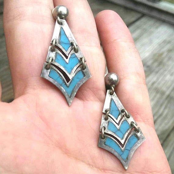 Turquoise Inlaid Taxco Earrings