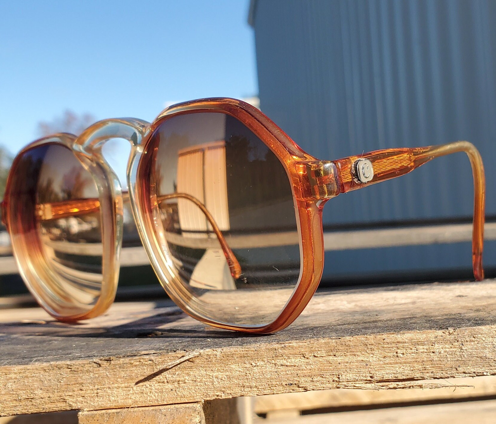 Lunettes De Soleil Vintage Cacharel 814 300 - Forme Ovale - Acétate Nacré Brun
