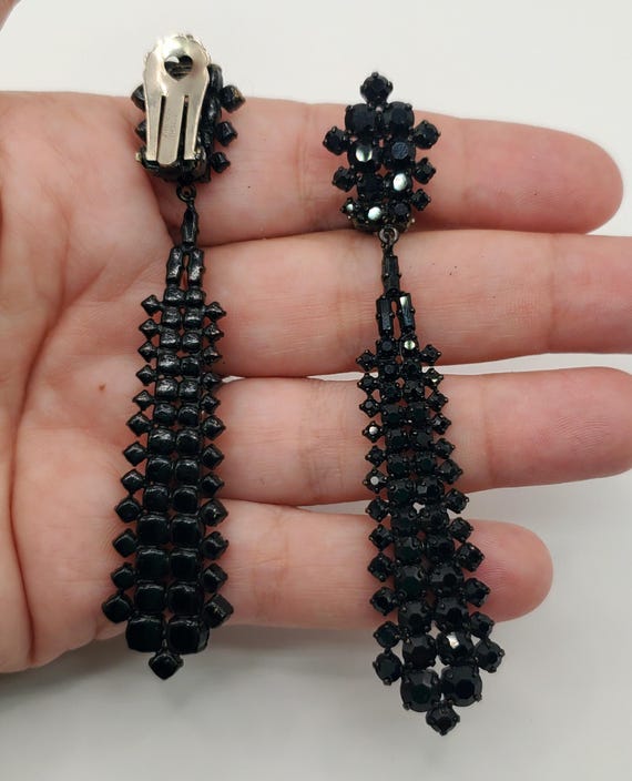 Black Crystal Dangle Earrings - image 3