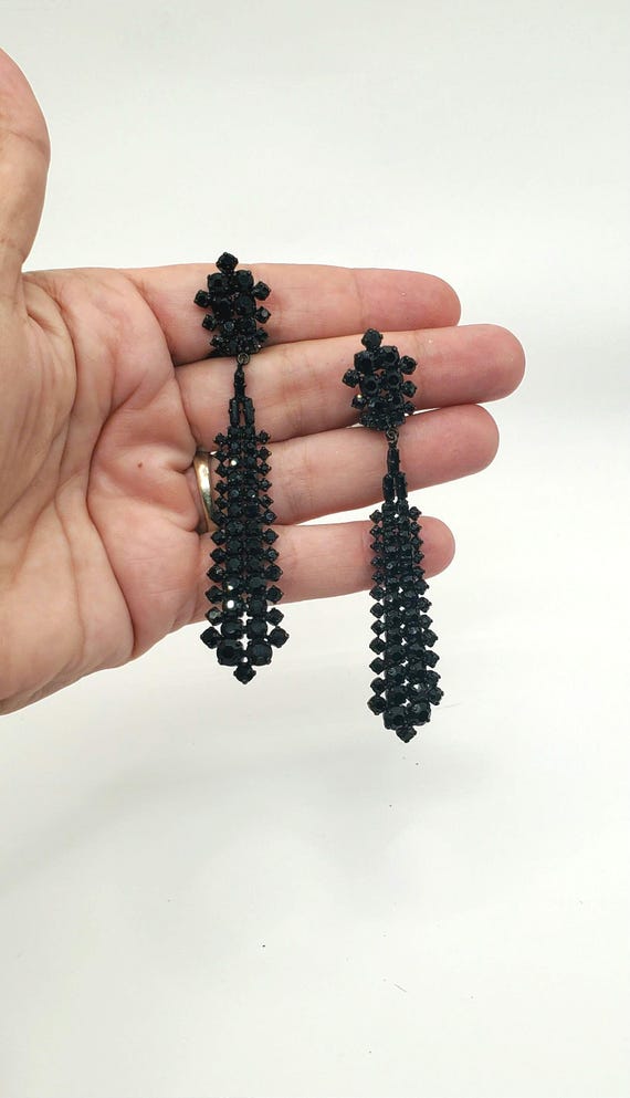 Black Crystal Dangle Earrings - image 2
