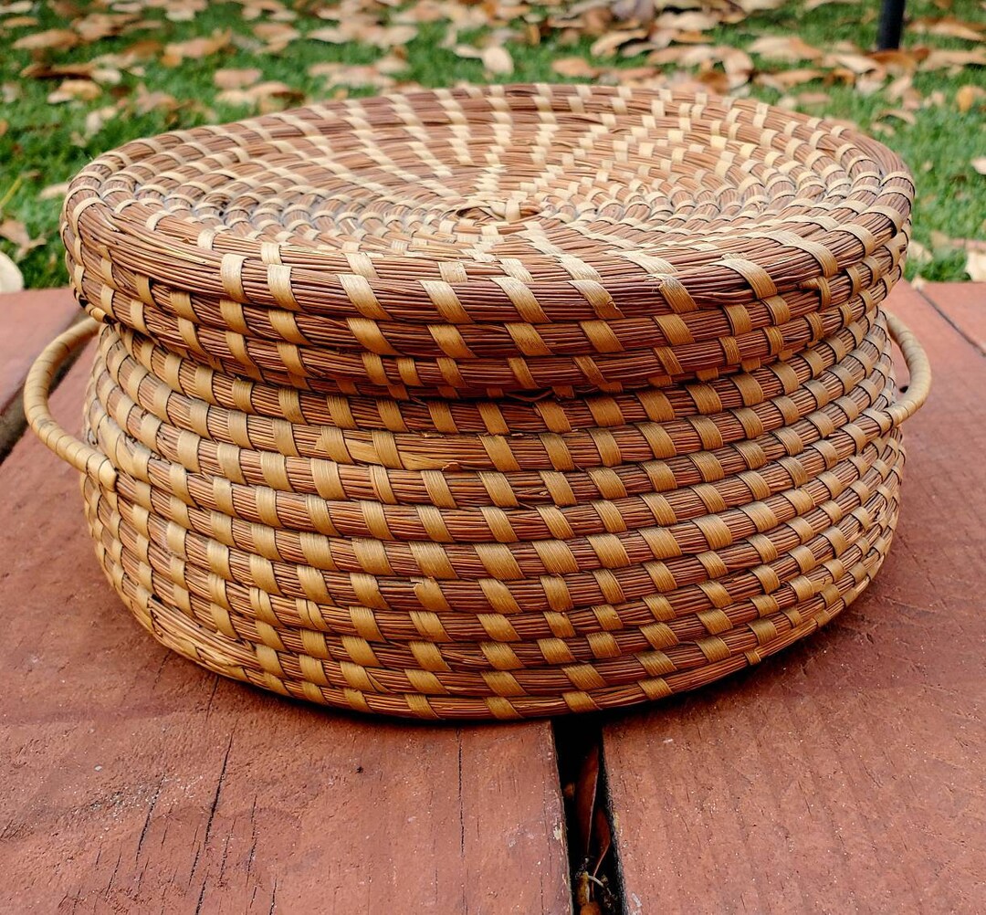 Vintage Sweetgrass Basket With Lid Etsy