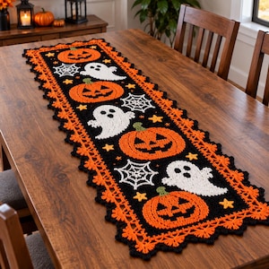Crochet Halloween Table Runner Pattern PDF | Halloween Table Decor | Crochet Table Runner | Spooky Home Decor | Instant File | Visual IMAGES