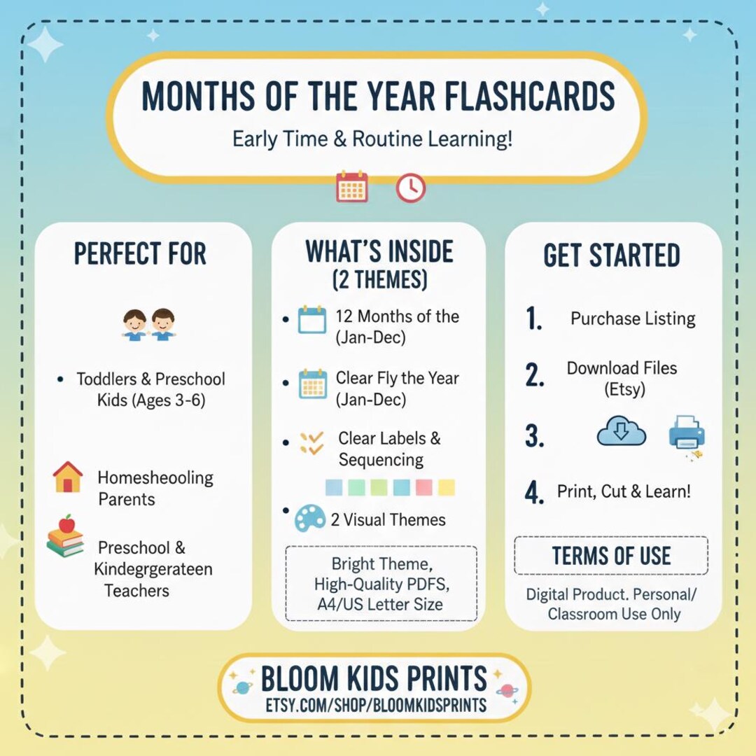 Months of the Year Flashcards: Montessori Learning Cards (PDF ...