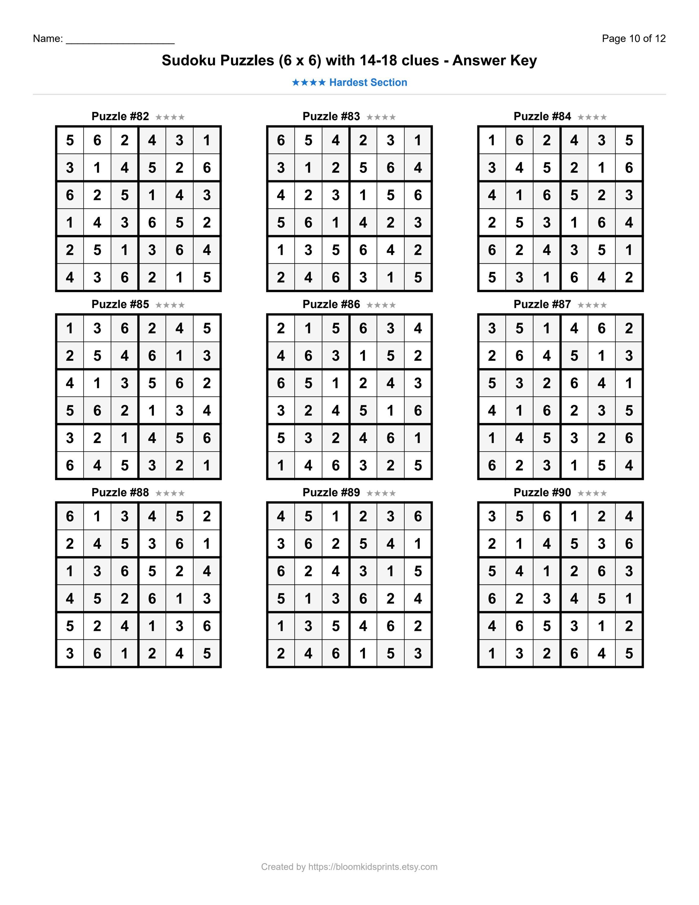Printable PDF Easy Sudoku for Kids 6x6 - 100 Children's Puzzles With