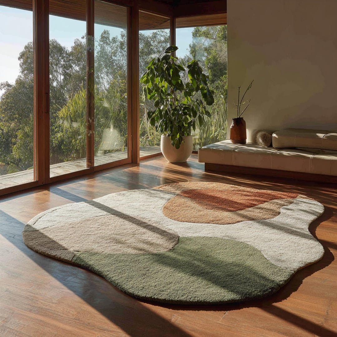 Abstract Organic Shape Rug With Modern Tufted Area Rug, Earth Tone ...