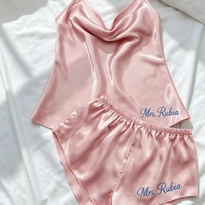 Custom Name Bride Satin Pajama Set,Women's Satin Lingerie,Personalized Embroidery Bride Underwear,Bachelorette party gifts,Gift for Bride