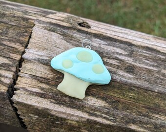 Glow in the Dark Flat Mushroom Clay Pendant OOAK