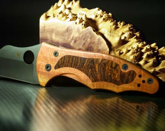 Custom Spyderco Yojimbo 2 Scales - Pink Ivory & Rosewood Burl