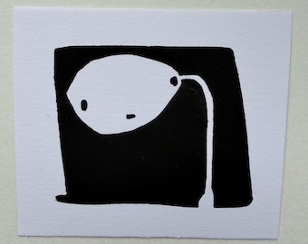 Gravura em linóleo | Impressão minimalista em tinta preta | Arte abstrata de pequeno formato | Linóleo impresso à mão | Edição limitada